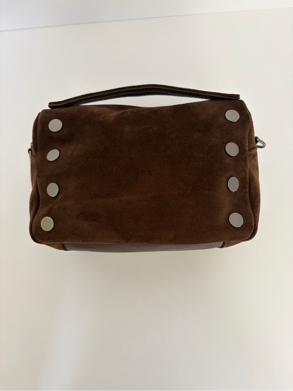 Hammitt Evan Espresso Suede Crossbody with Gunmetal Rivets